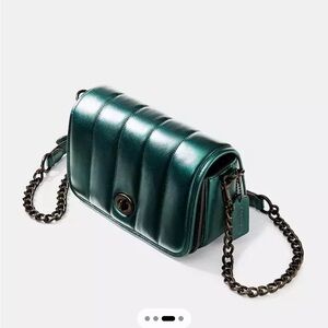 Coach Metallic Green Quilted “Dinky” Purse